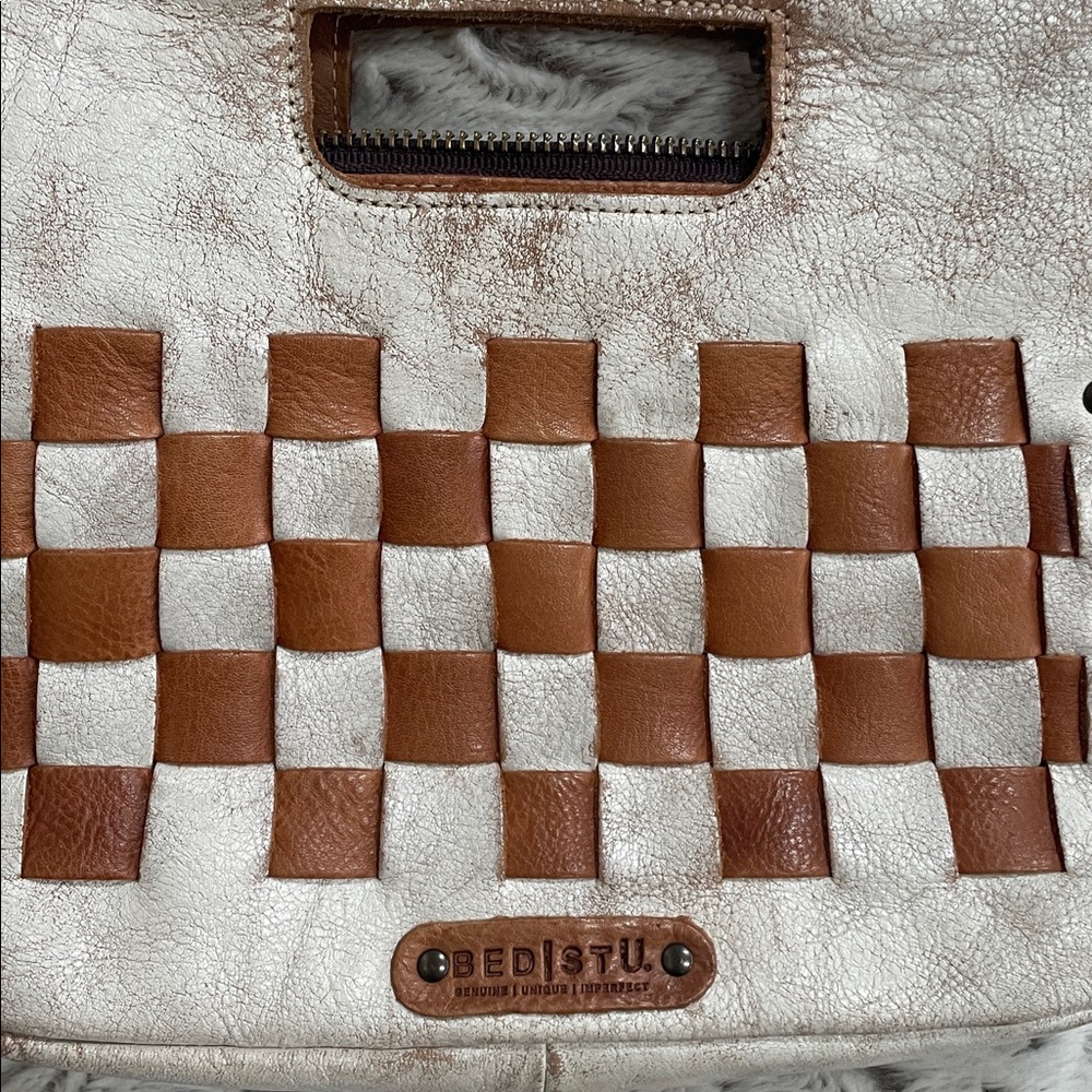 BED|STU Tan and Cream Checkered Crossbody Bag - Picture 5 of 5